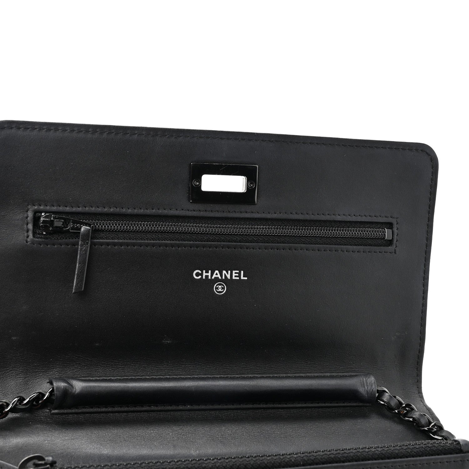 Chanel Aged Calfskin Chevron Quilted Reissue Wallet On Chain WOC So Black 12 of 17