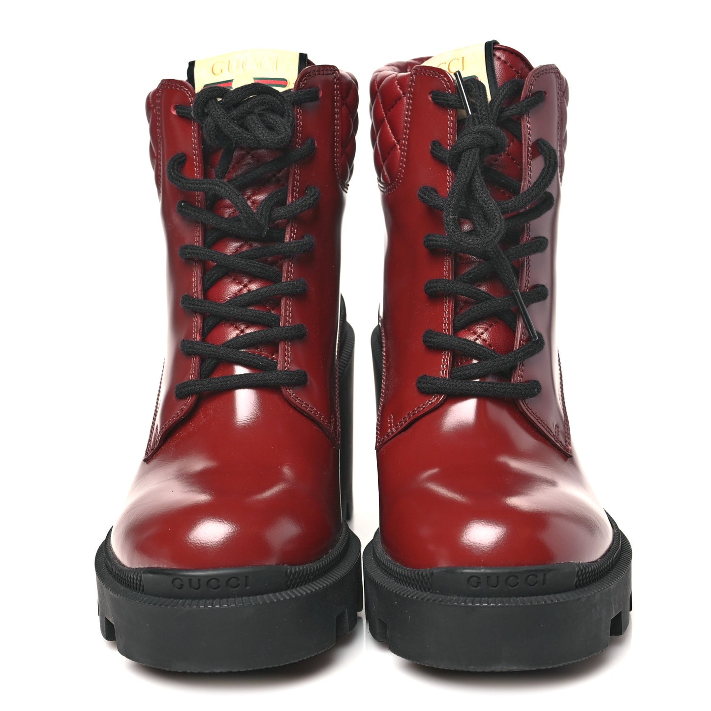 Magnum Calfskin Nappa Quilted Lace Up Ankle Boots 38.5 Garnet Red