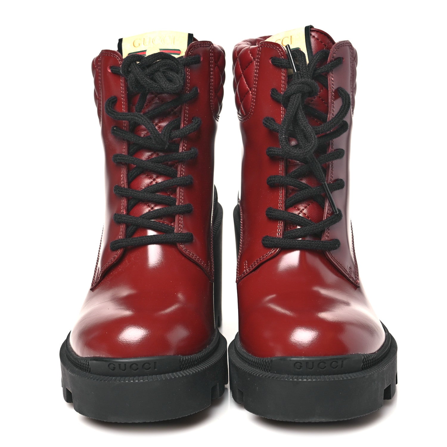 Gucci Magnum Calfskin Nappa Quilted Lace Up Ankle Boots 38.5 Garnet Red 3 of 10