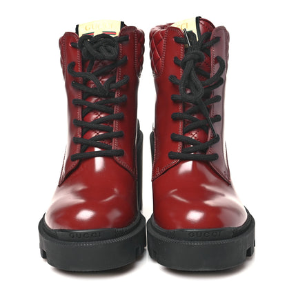 Gucci Magnum Calfskin Nappa Quilted Lace Up Ankle Boots 38.5 Garnet Red 3 of 10