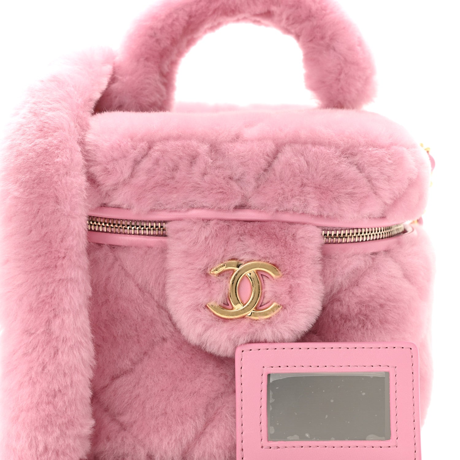 Chanel Shearling Lambskin Quilted Small CC Vanity Case Pink 8 of 10
