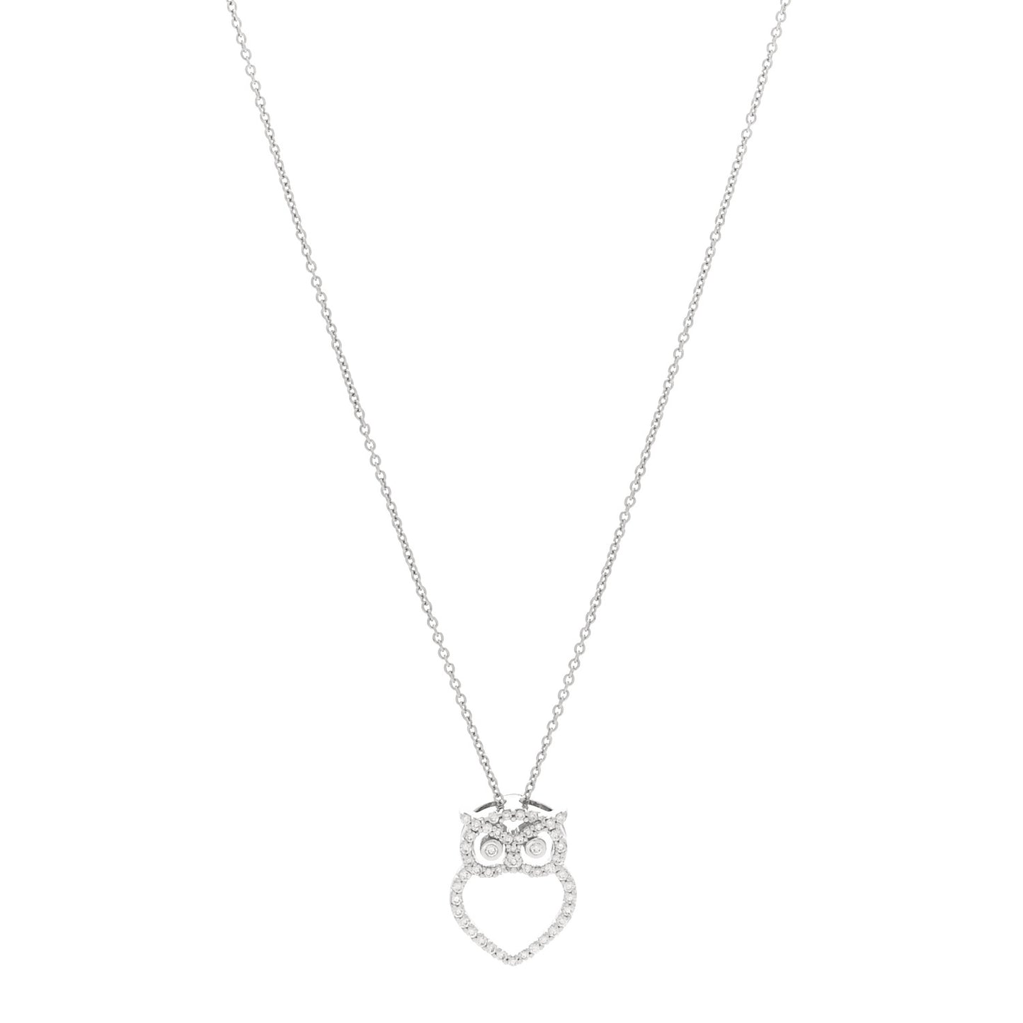 18K White Gold Diamond Tiny Treasures Outline Owl Pendant Necklace