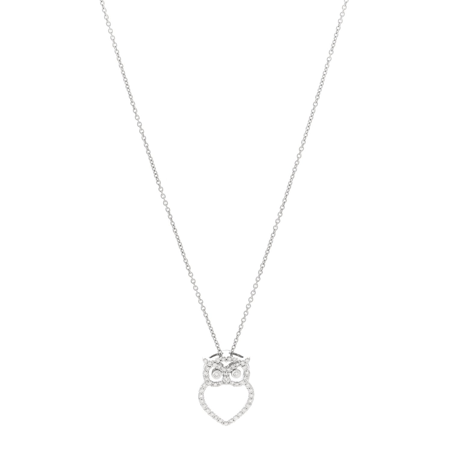 Roberto Coin 18K White Gold Diamond Tiny Treasures Outline Owl Pendant Necklace 1 of 4
