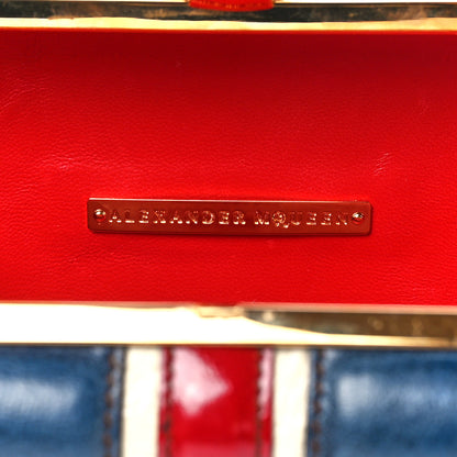 Alexander McQueen Patent Calfskin Britannia Skull Box Clutch Red Blue 6 of 11