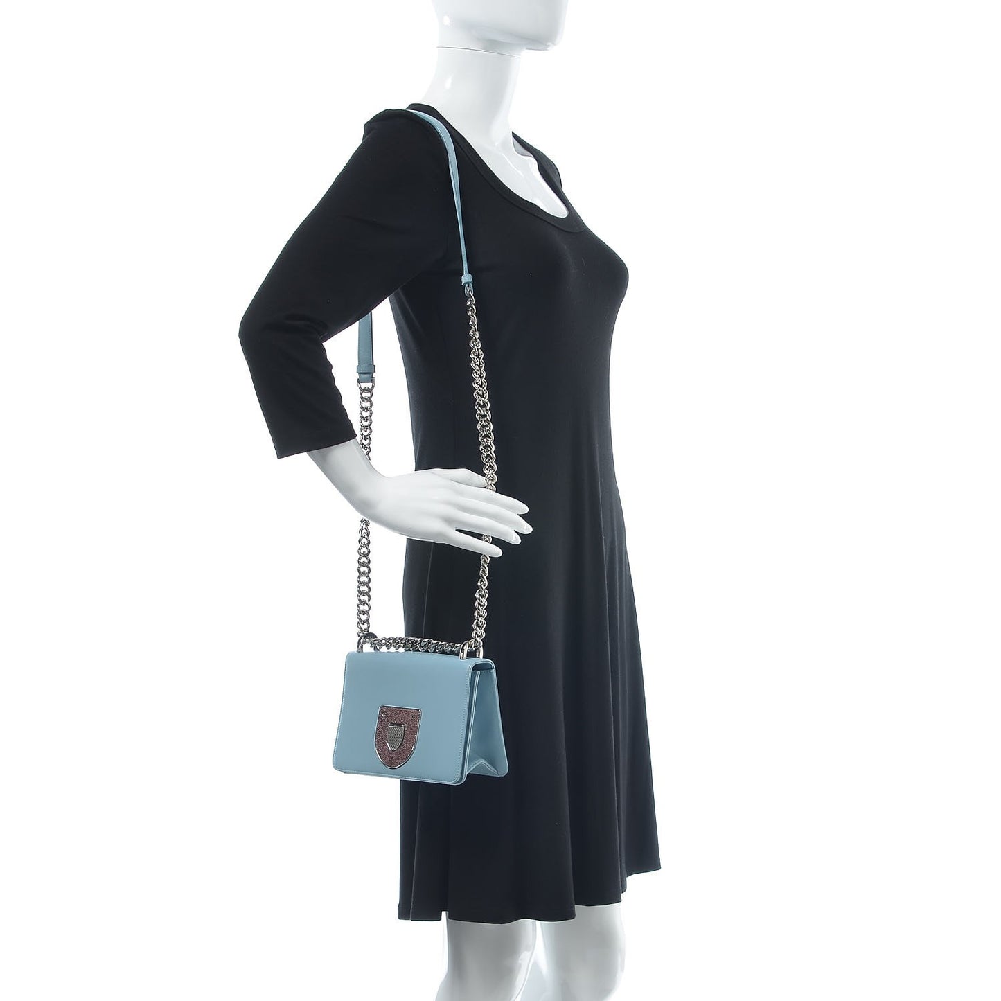 Glossy Calfskin Shagreen Badge Diorama Club Bag Ice Blue