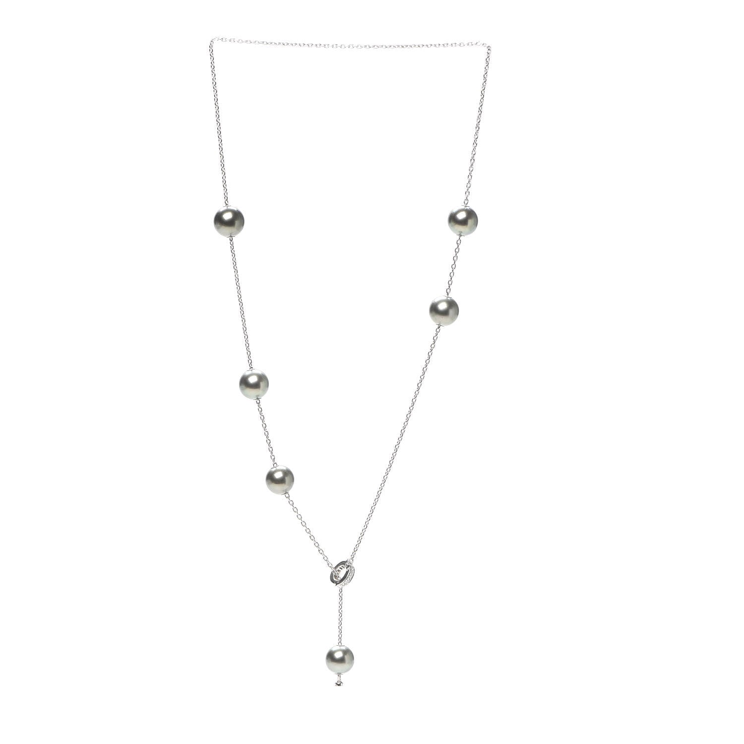 Mikimoto 18K White Gold Diamond Black South Sea Pearl 10mm Pearls In Motion Necklace 3 of 5