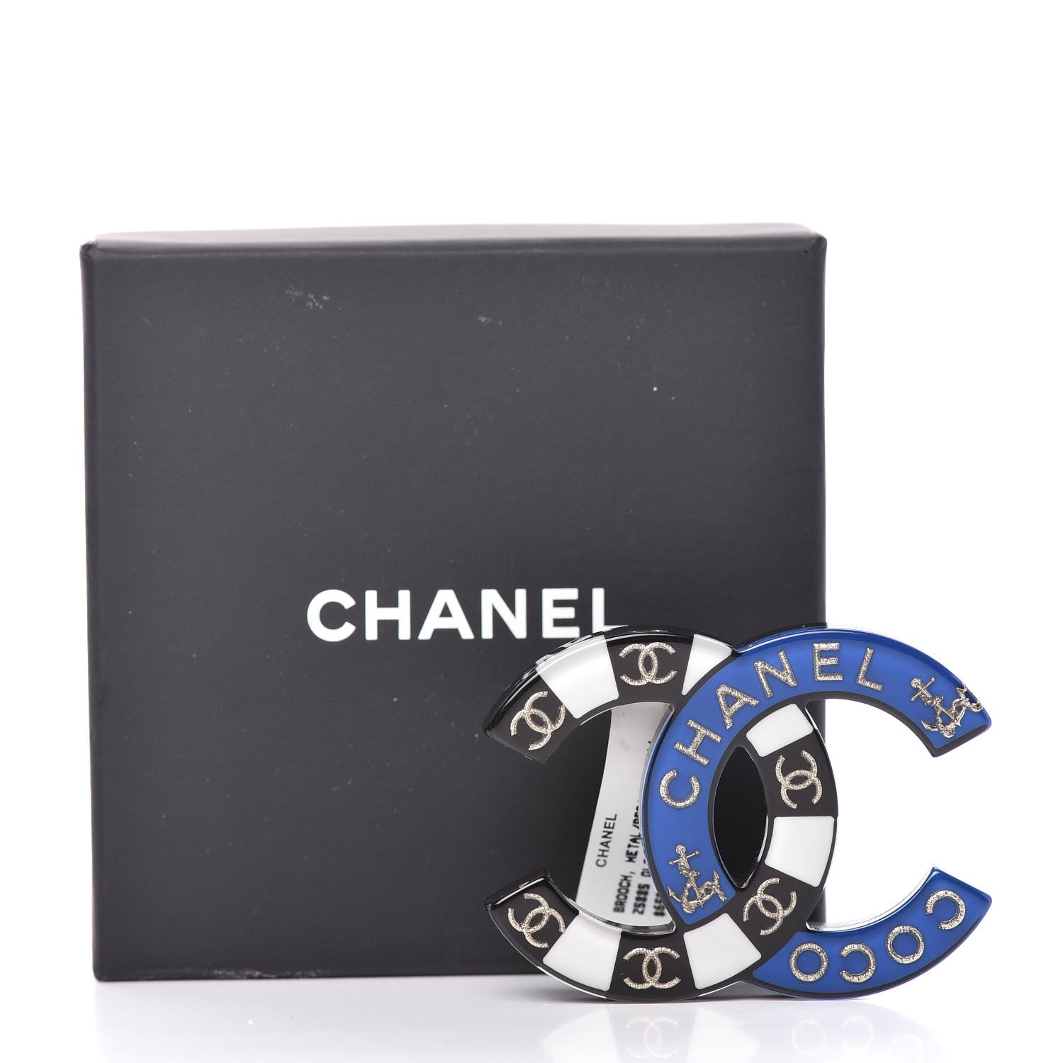 Chanel Resin Metal CC Brooch Blue Black 5 of 5