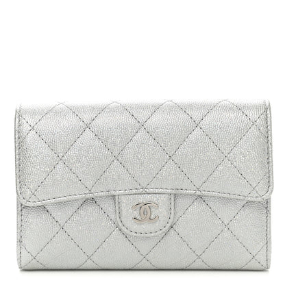 Chanel Glittered Metallic Caviar Quilted Medium Flap Wallet Silver 1 of 9