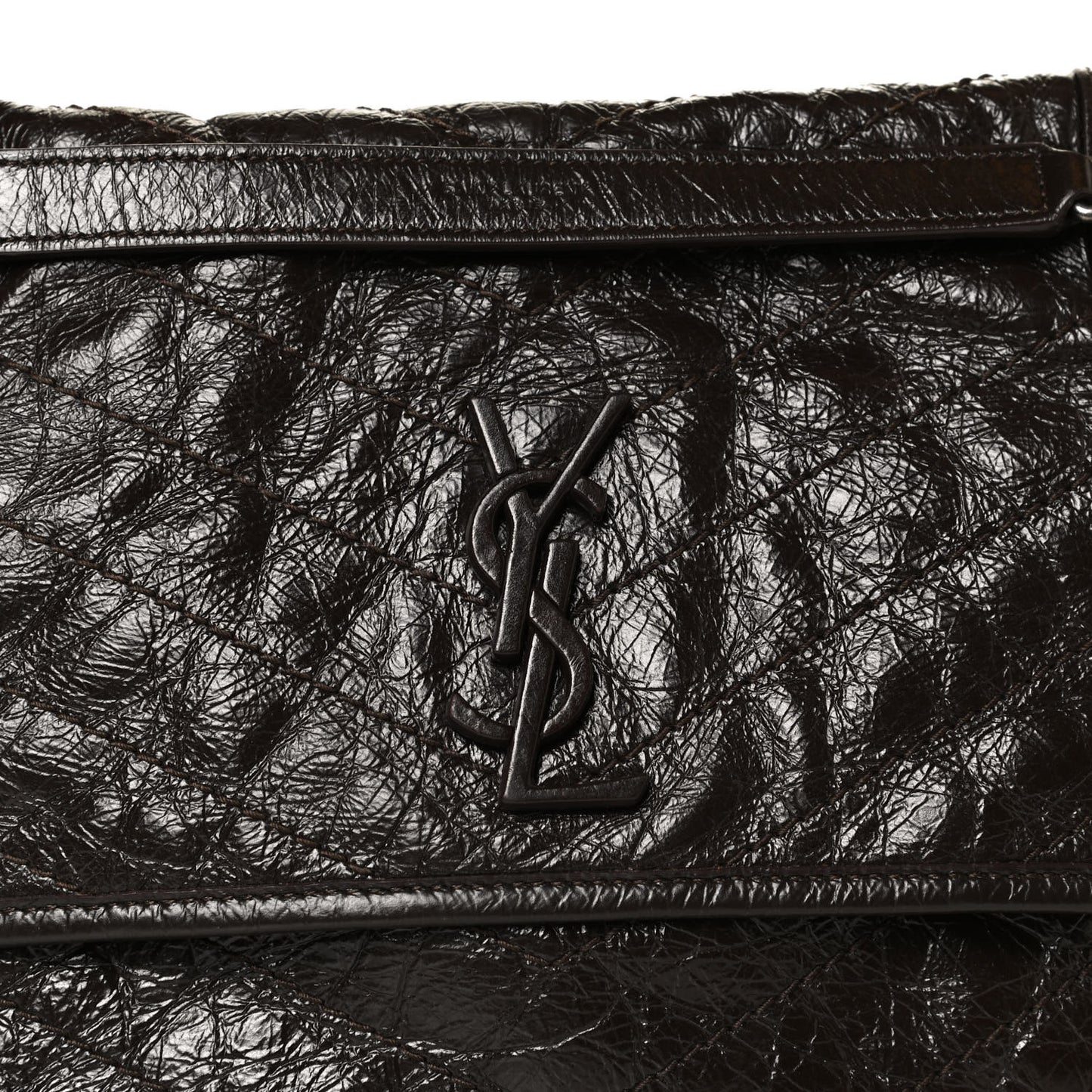 Crinkled Calfskin Matelasse Monogram Medium Niki Chain Satchel Western Moka