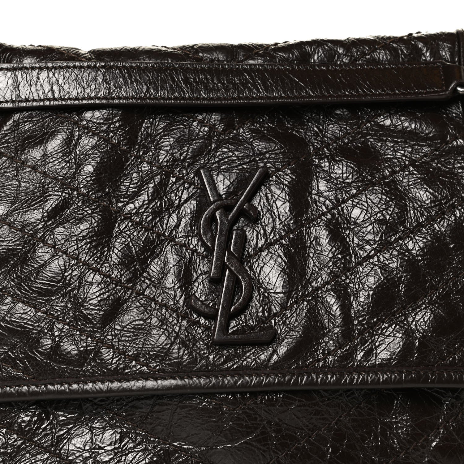 Saint Laurent Crinkled Calfskin Matelasse Monogram Medium Niki Chain Satchel Western Moka 9 of 13