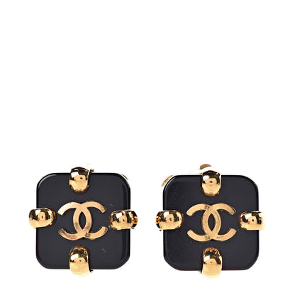 Chanel Resin CC Clip On Earrings Black Gold 1 of 5