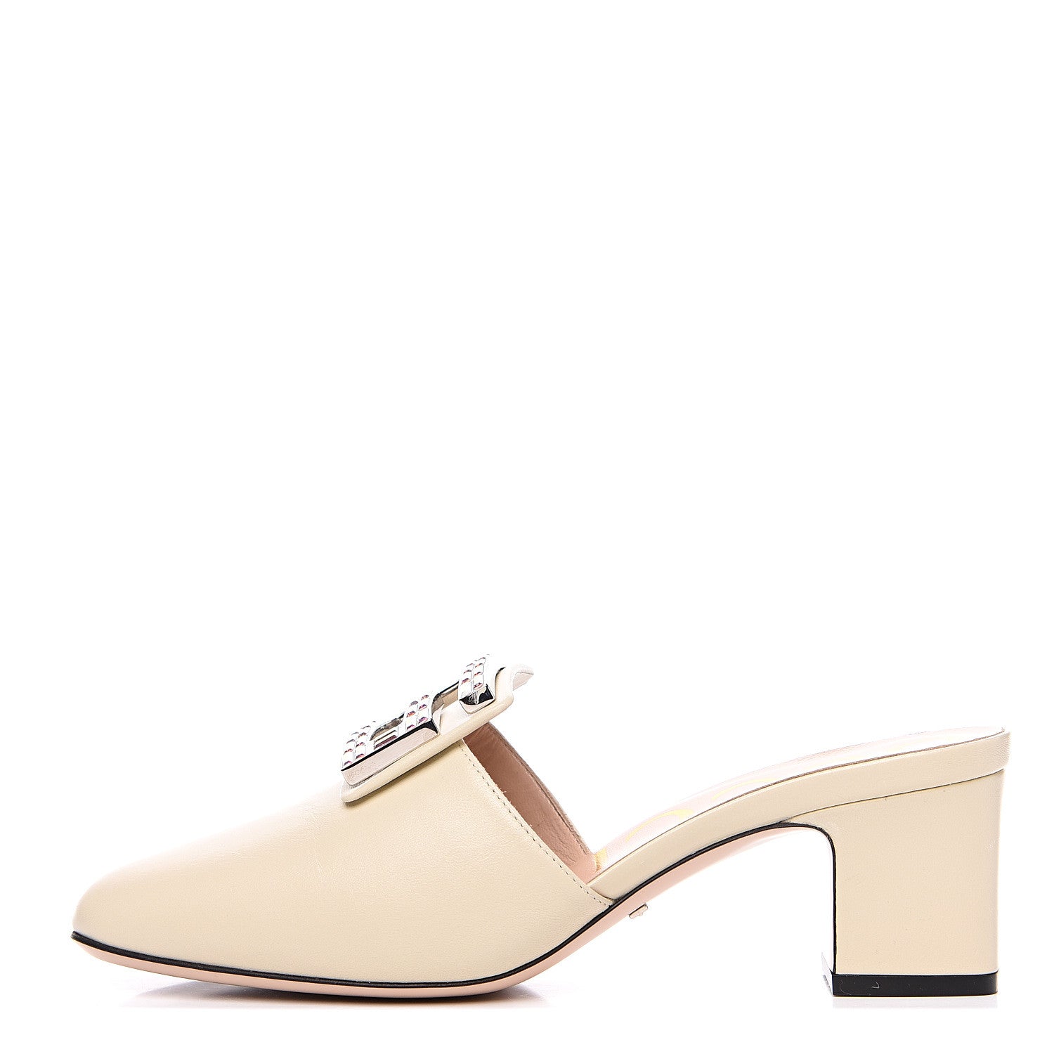 Gucci Malaga Kid Crystal Square G Madelyn Mules 37.5 Vintage White 1 of 11
