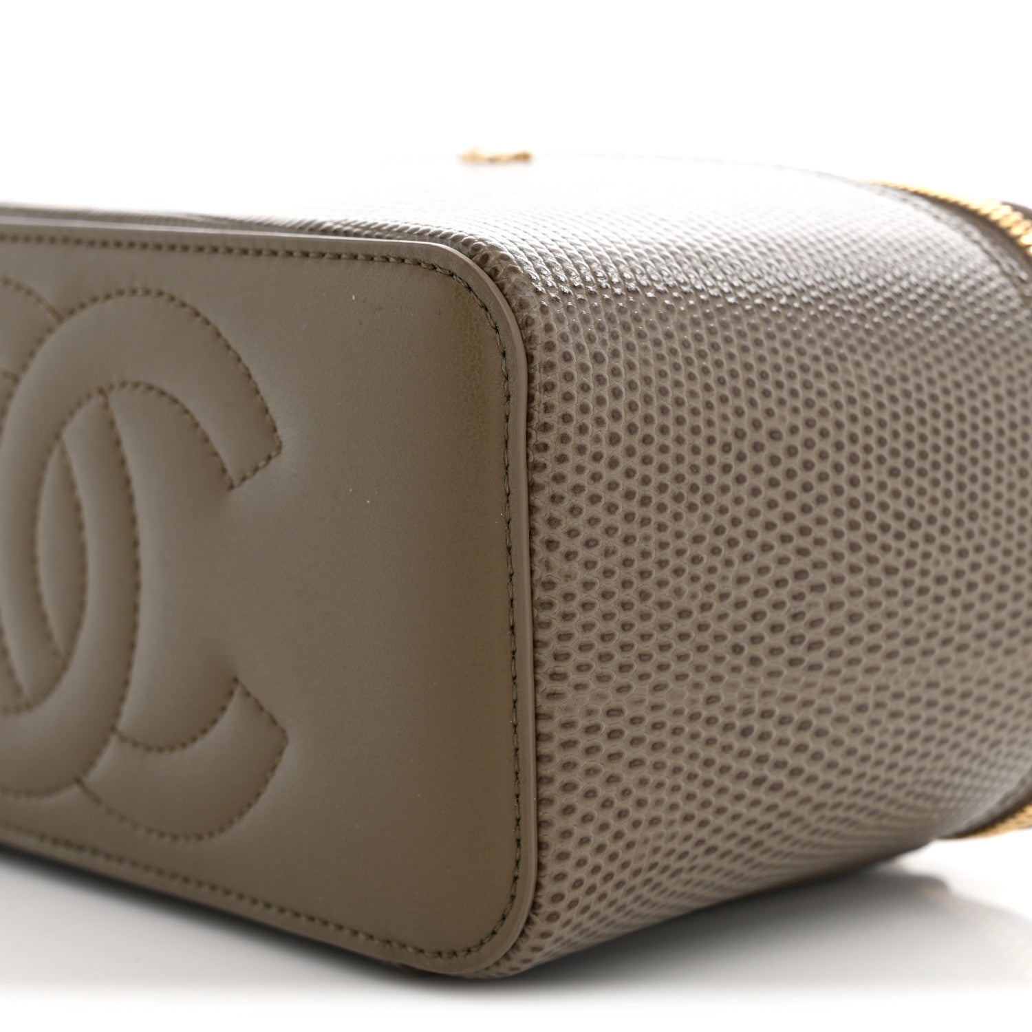 Chanel Calfskin Lizard Embossed Top Handle Vanity With Chain Dark Khaki 10 of 12