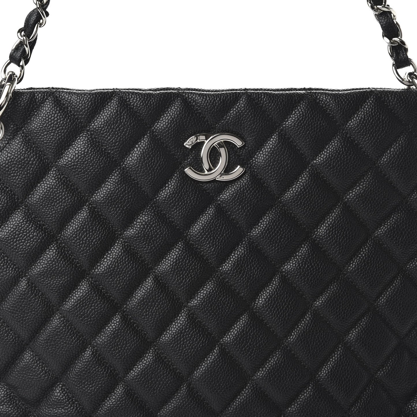 Caviar Quilted Large CC Shopping Tote Black