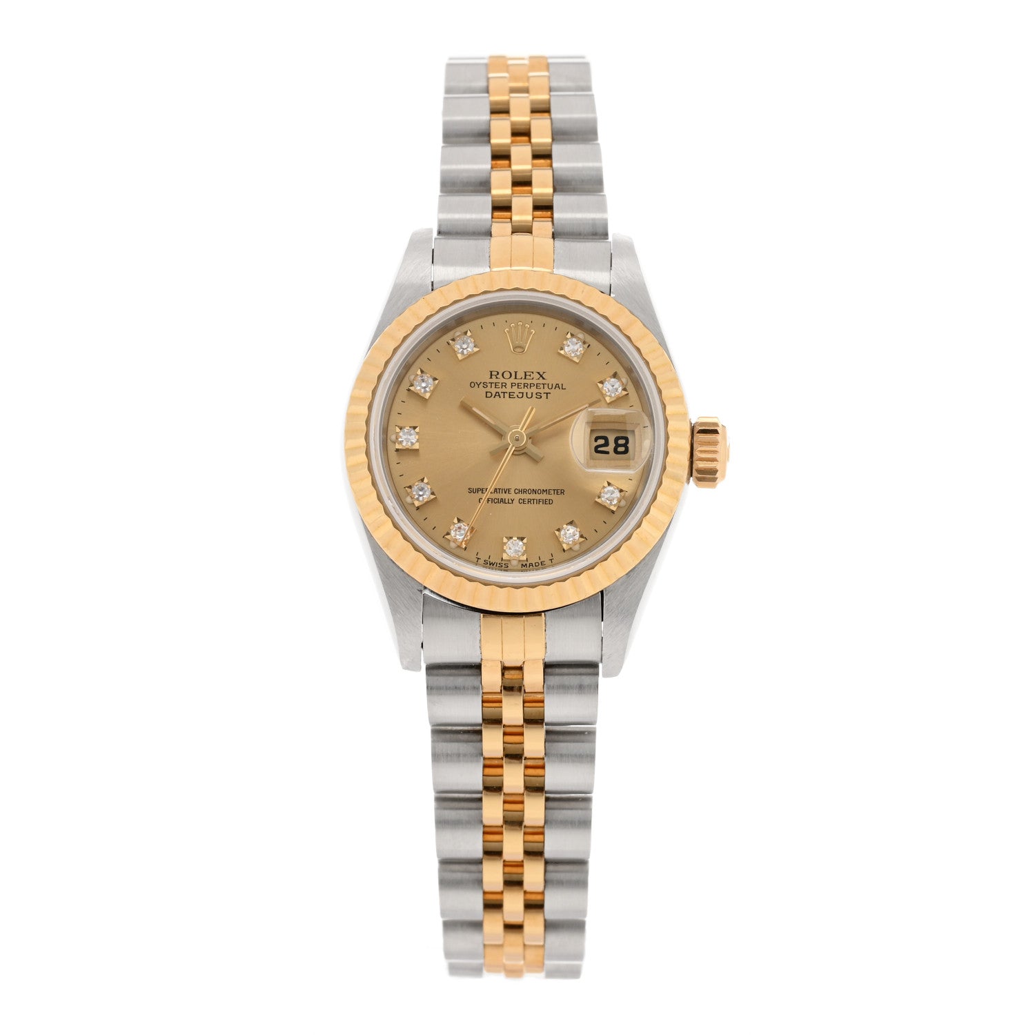 Rolex Stainless Steel 18K Yellow Gold Diamond 26mm Oyster Perpetual Datejust Watch Champagne 69173 1 of 4