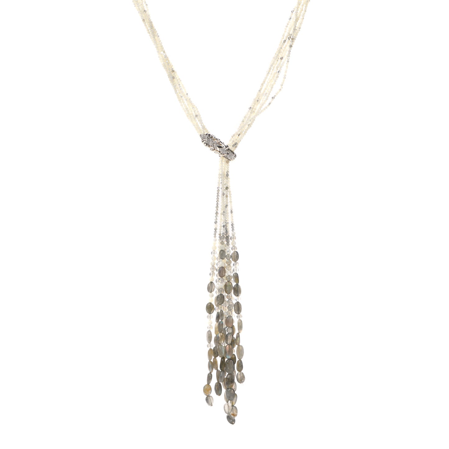 Sterling Silver Sapphire Diamond Labradorite Mother of Pearl Legends Naga Dragon Lariat Necklace