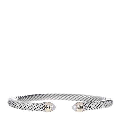 David Yurman Sterling Silver 14K Yellow Gold Pearl 5mm Cable Classics Petite Color Bracelet 1 of 4