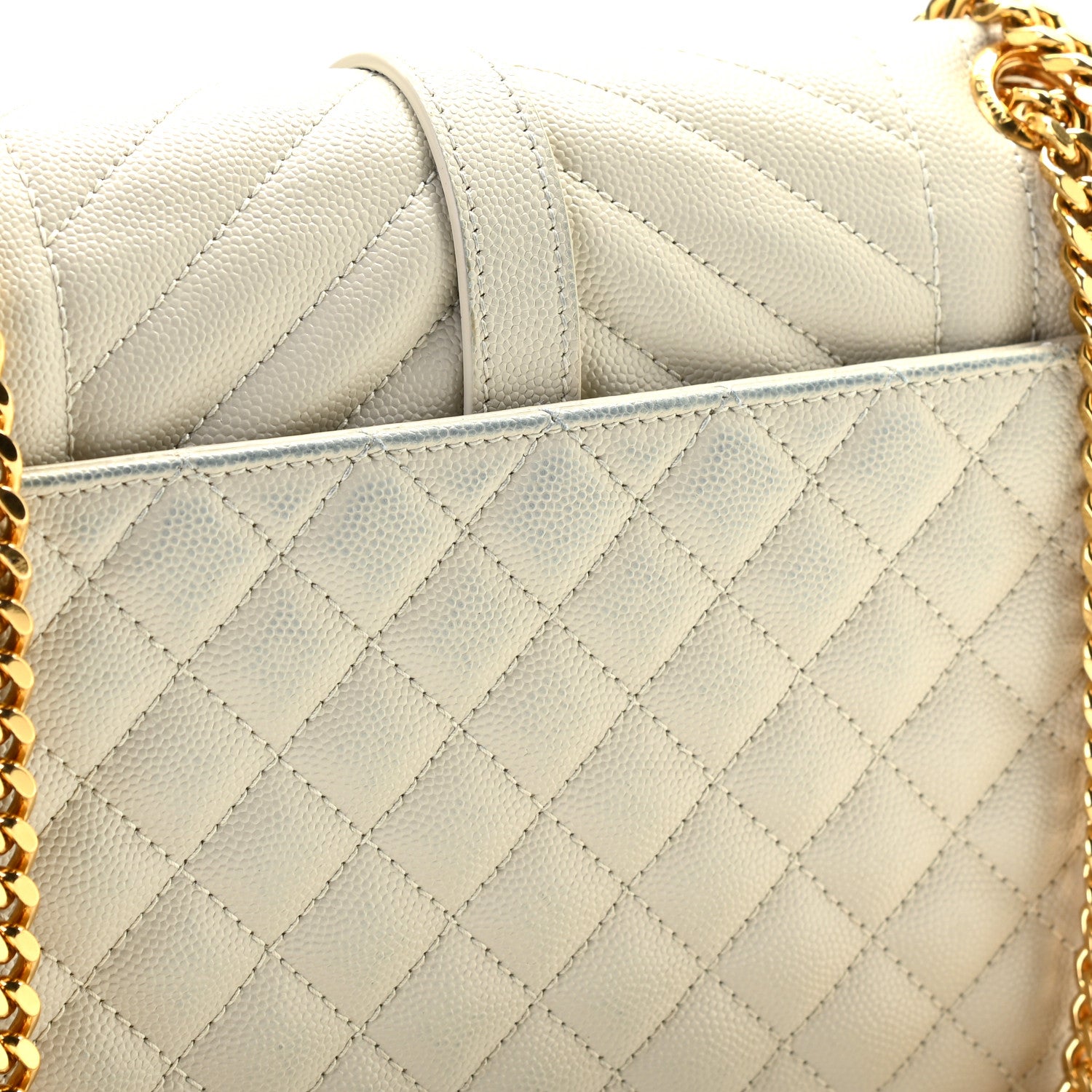 Saint Laurent Grain De Poudre Textured Mixed Matelasse Medium Triquilt Monogram Satchel Blanc Vintage 12 of 13