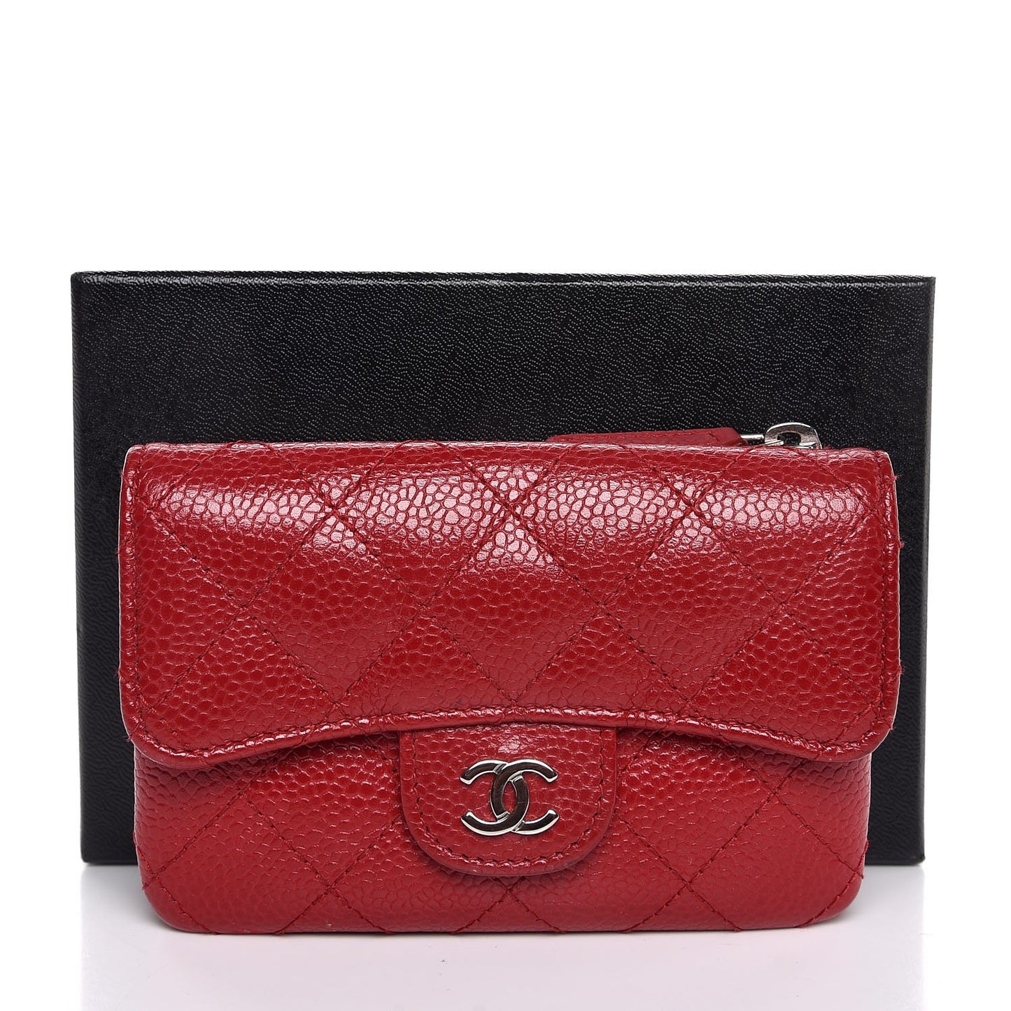 Caviar Quilted Coin Purse Dark Red