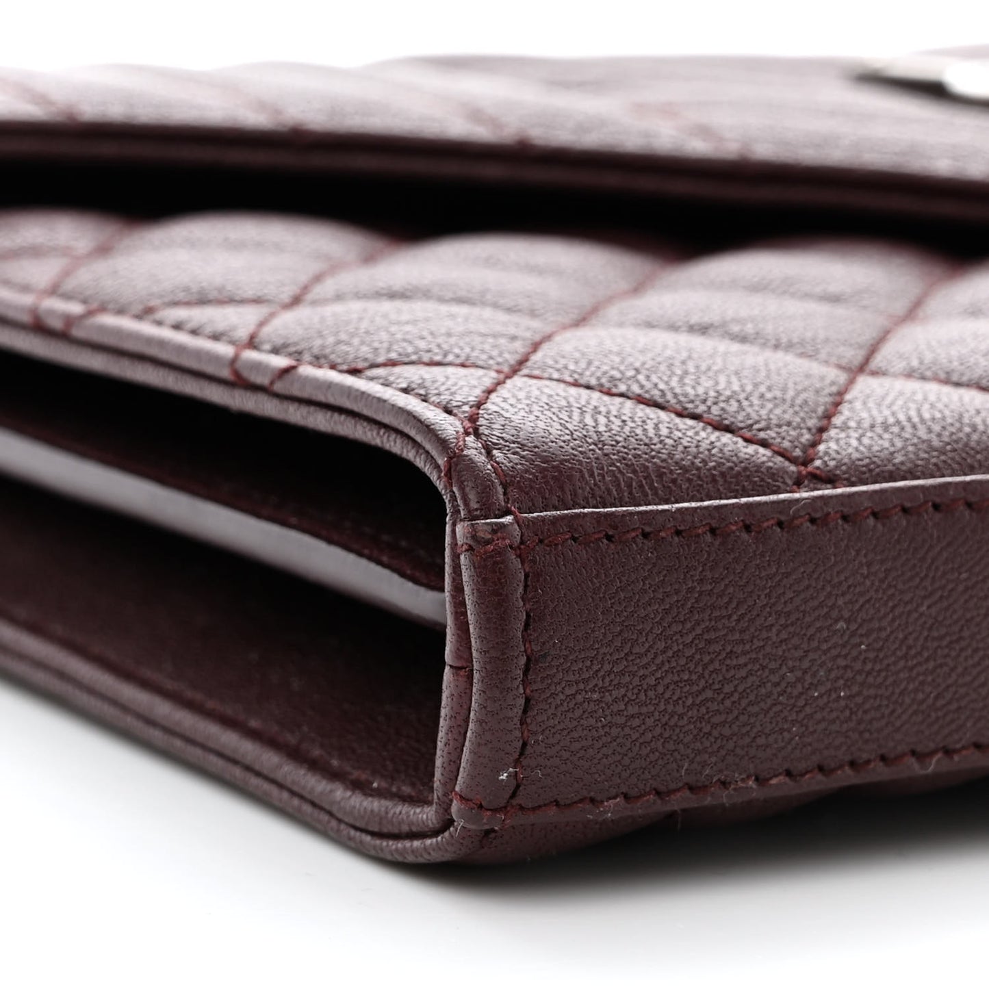 Sheepskin Tri-Quilt Monogram Envelope Chain Wallet Burgundy