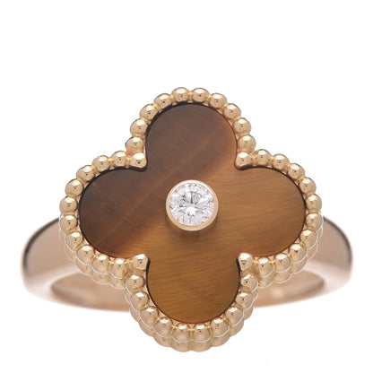 Van Cleef & Arpels 18K Yellow Gold Diamond Tiger's Eye Vintage Alhambra Ring 49 4.75 1 of 6