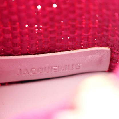 Jacquemus Raffia Woven Calfskin Le Petit Baci Pink White 5 of 9