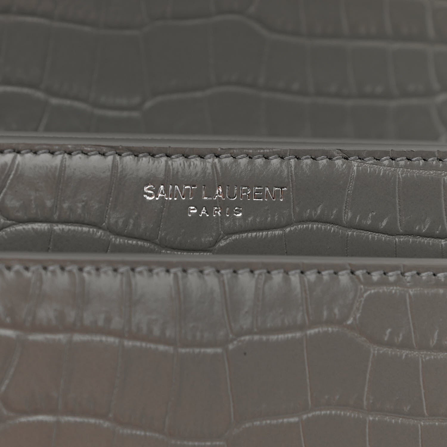 Saint Laurent Calfskin Crocodile Embossed Medium Monogram Sunset Gris Perle 6 of 10