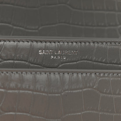Saint Laurent Calfskin Crocodile Embossed Medium Monogram Sunset Gris Perle 6 of 10