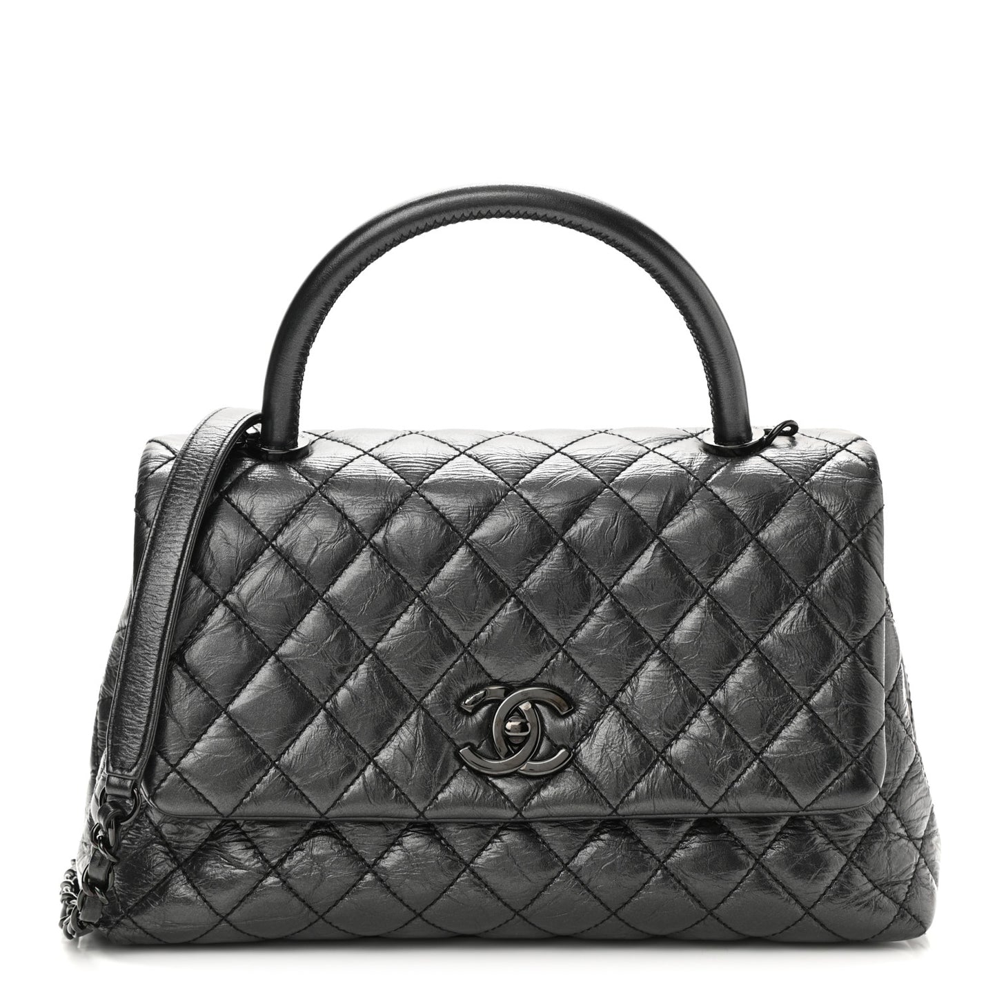 Aged Calfskin Quilted Small Coco Handle Flap So Black