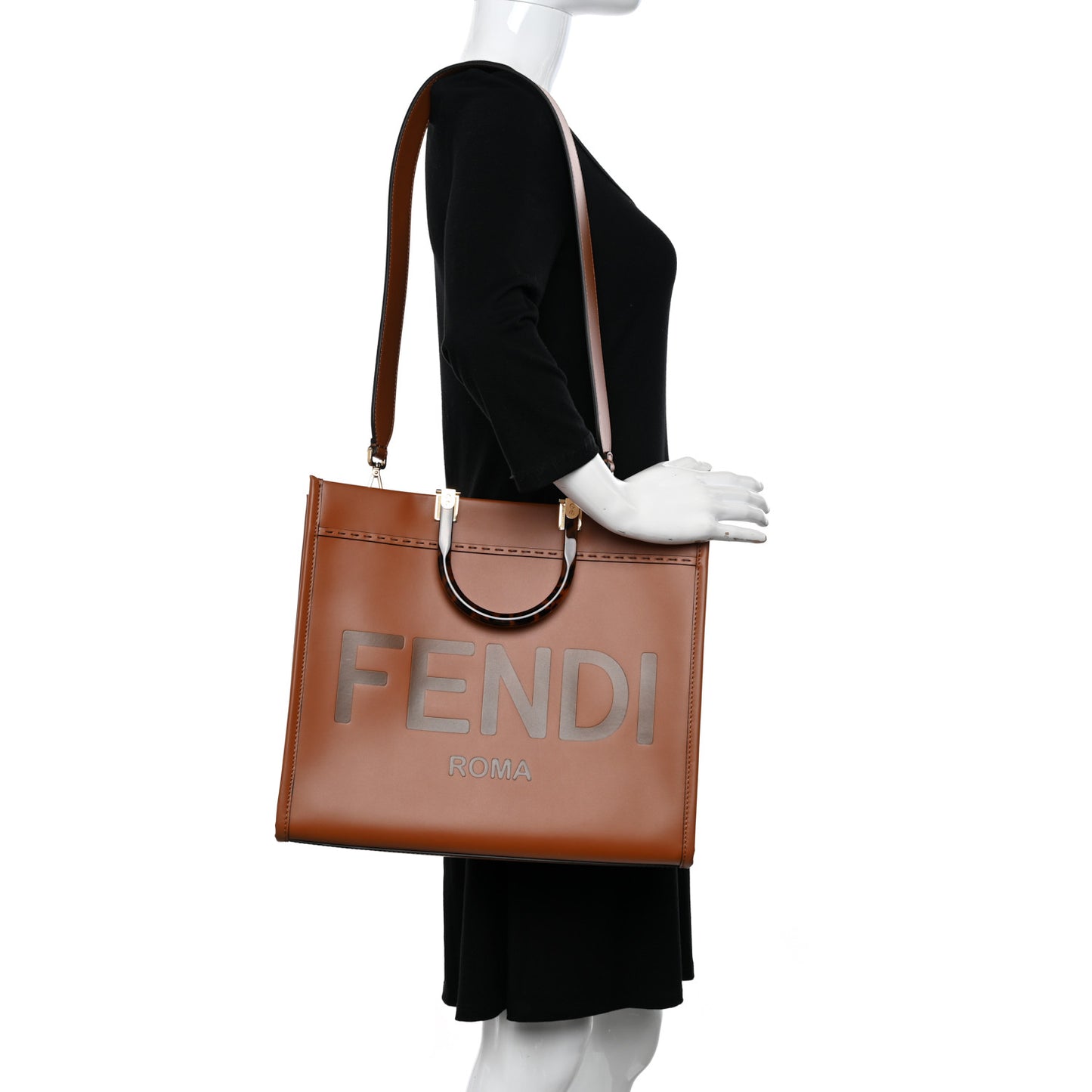 Vitello King Plexiglass Medium Fendi Sunshine Shopper Tote Cuoio