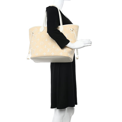 Louis Vuitton Cotton Monogram Embroidered Neverfull MM Beige White 2 of 10