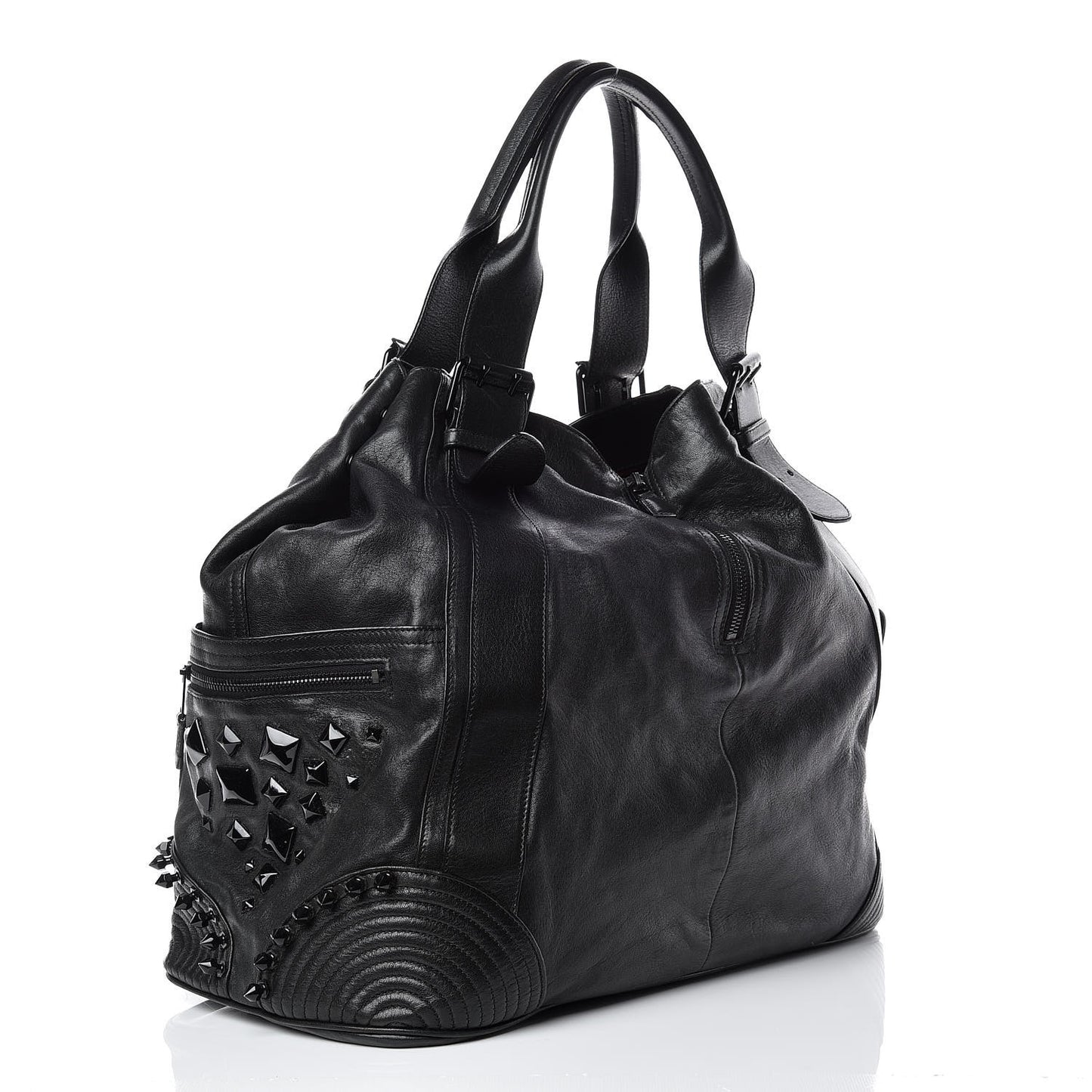 Calfskin Studded Faithful Tote Black