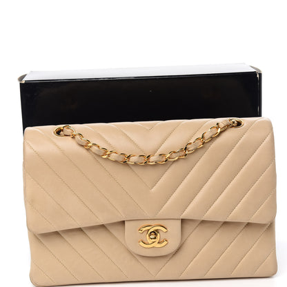 Chanel Lambskin Chevron Quilted Medium Double Flap Beige 10 of 10