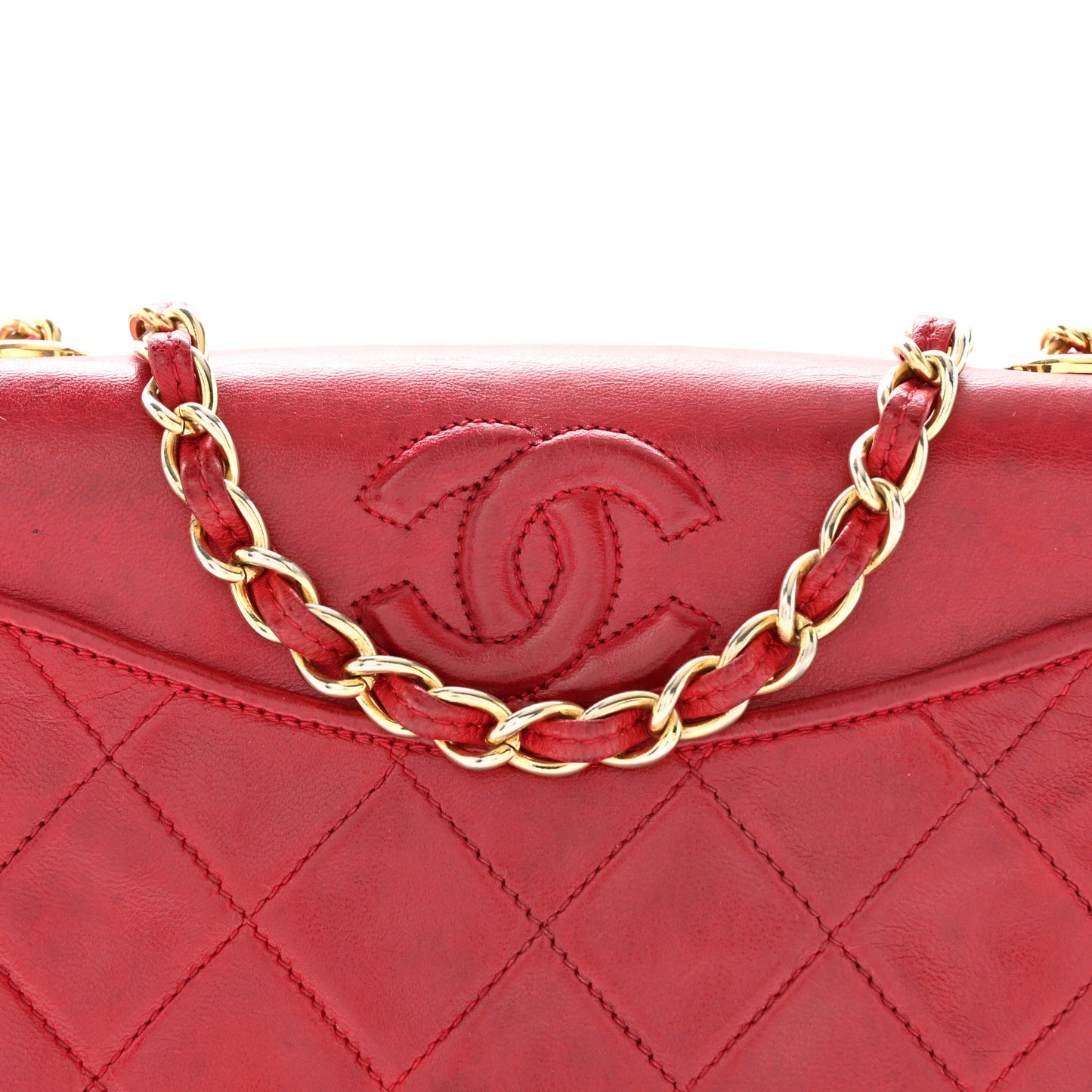 Lambskin Quilted CC Small Single Flap Red