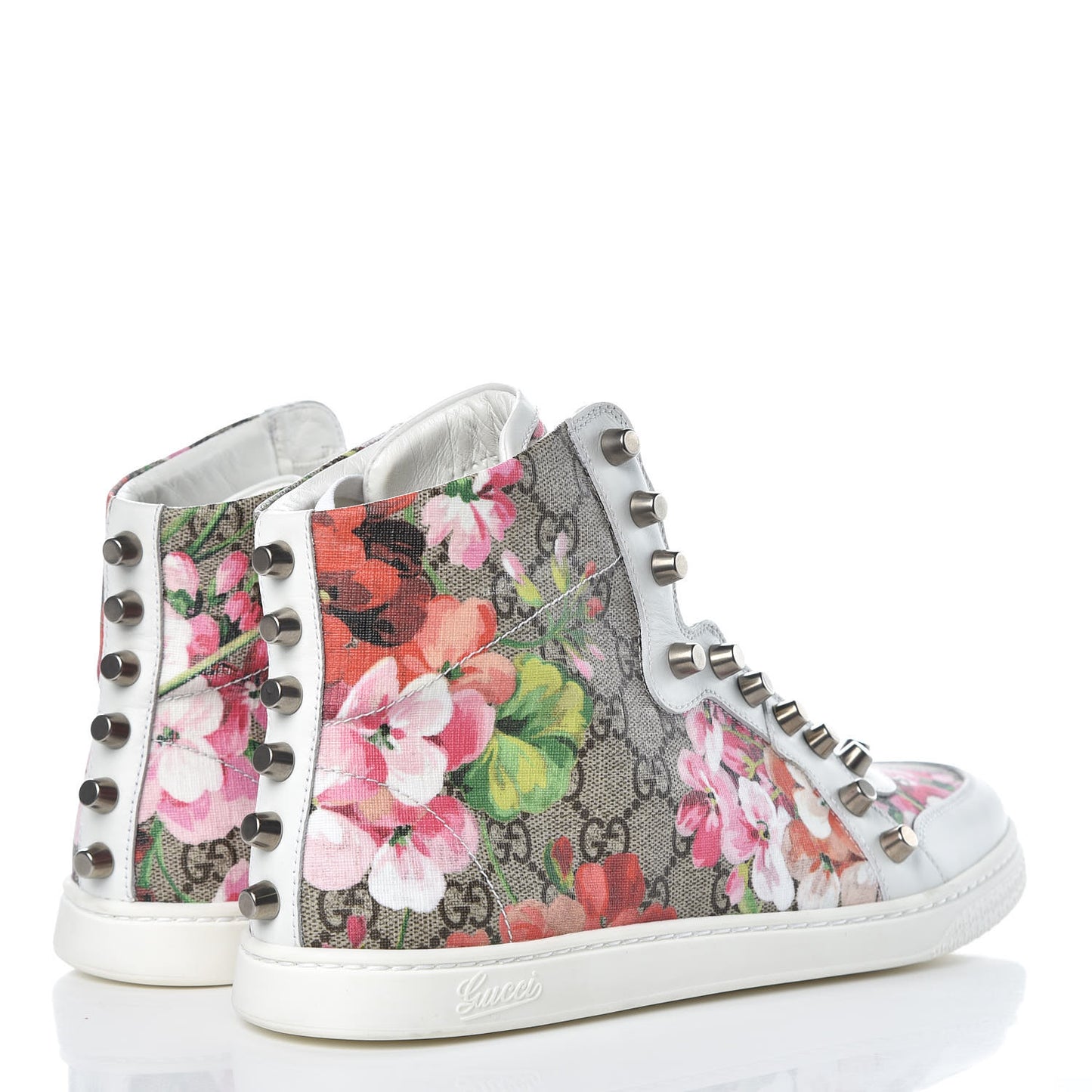 GG Supreme Monogram Blooms Studded Womens High Top Sneakers 40 Beige Multicolor White