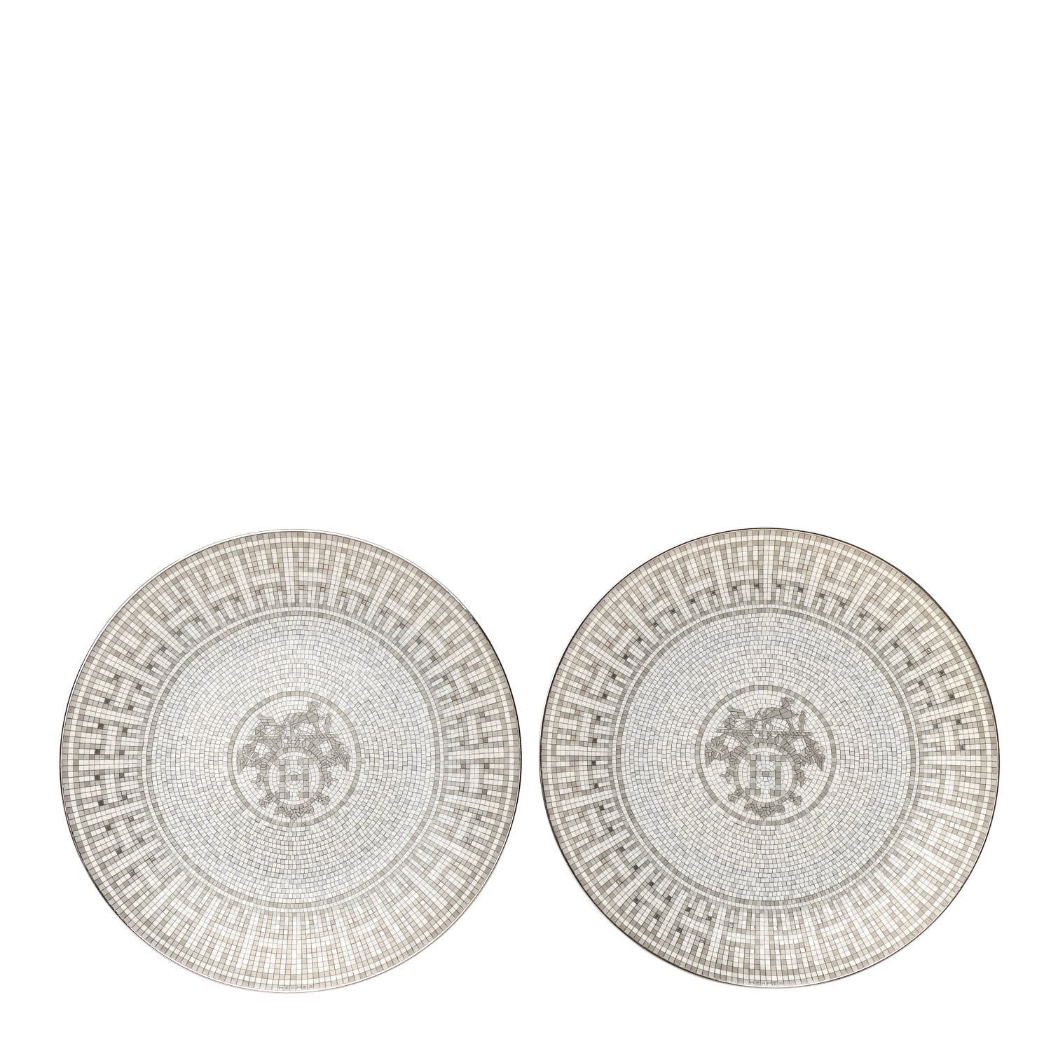 Hermes Porcelain Mosaique au 24 Platine Dessert Plate 8.3 Set of 2 1 of 7