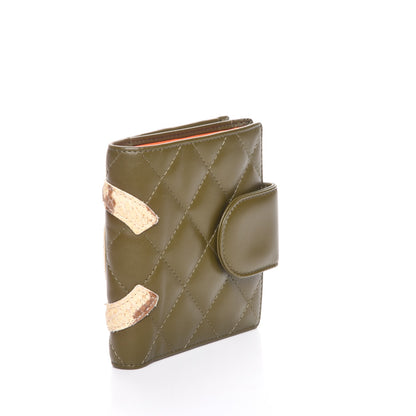 Chanel Calfskin Python Quilted Cambon Bi-Fold Wallet Khaki 3 of 9