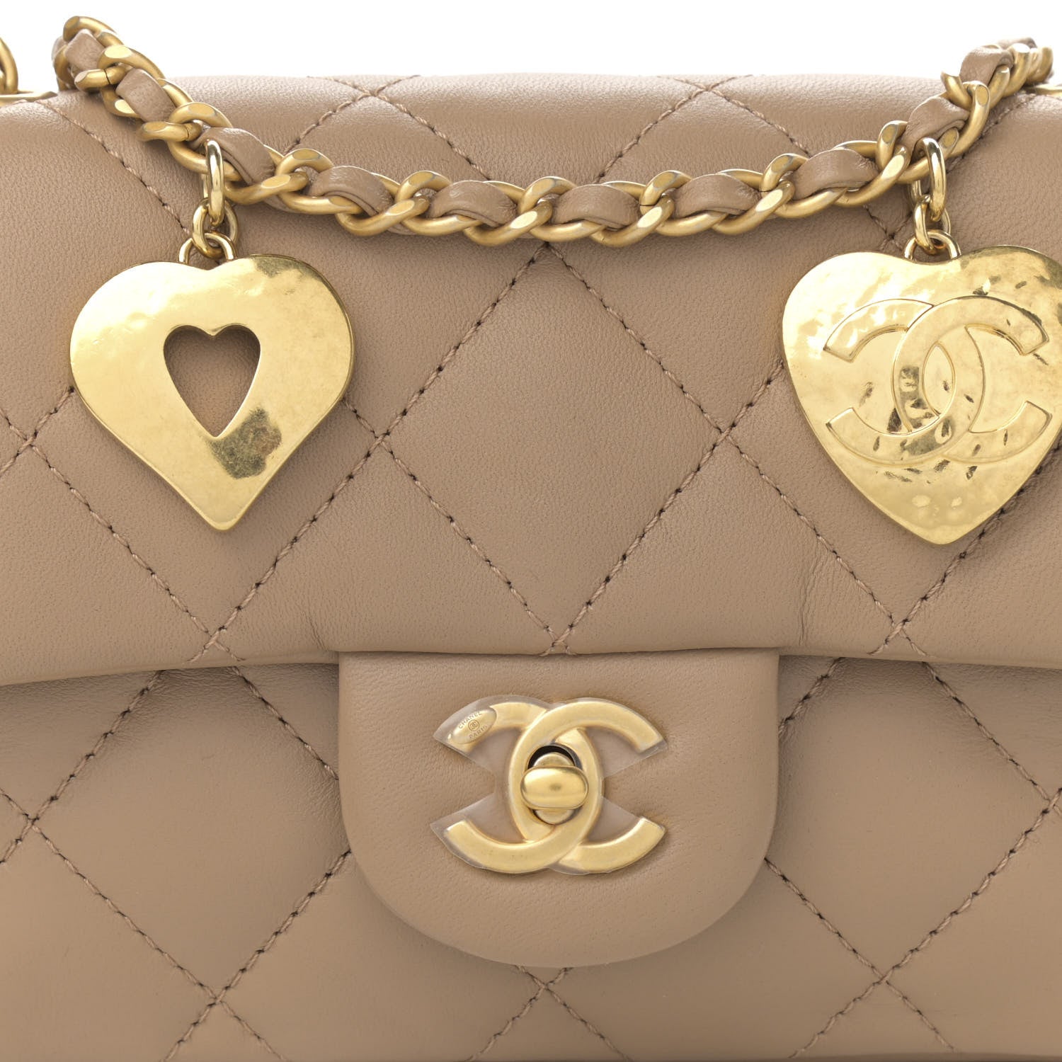 Chanel Lambskin Quilted Mini Heart Charms Flap Beige 8 of 10