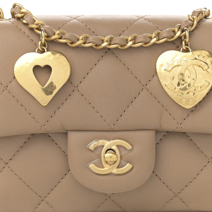 Chanel Lambskin Quilted Mini Heart Charms Flap Beige 8 of 10