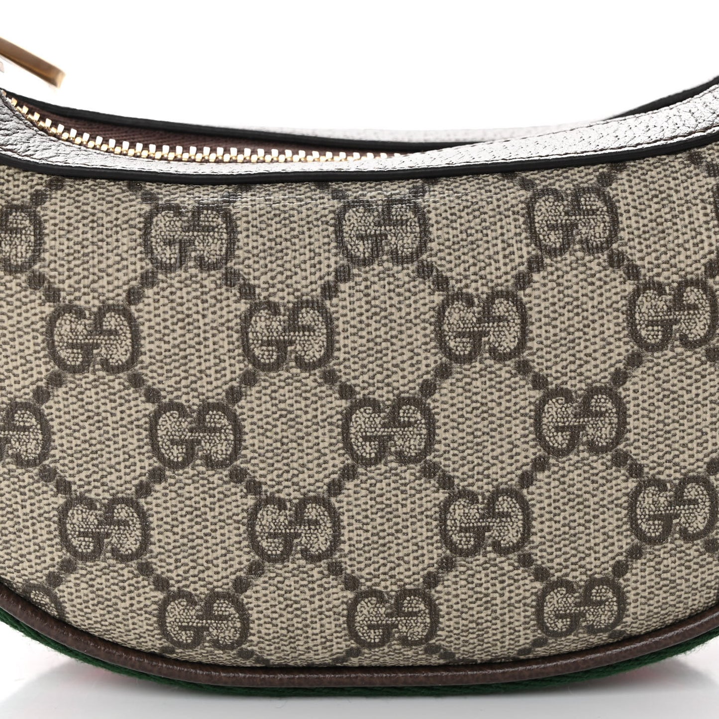 GG Supreme Monogram Textured Calfskin Web Mini Ophidia Half Moon Hobo Beige Ebony New Acero