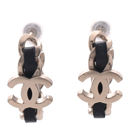 Chanel Lambskin CC Chain Hoop Earrings Matte Gold Black 1 of 5