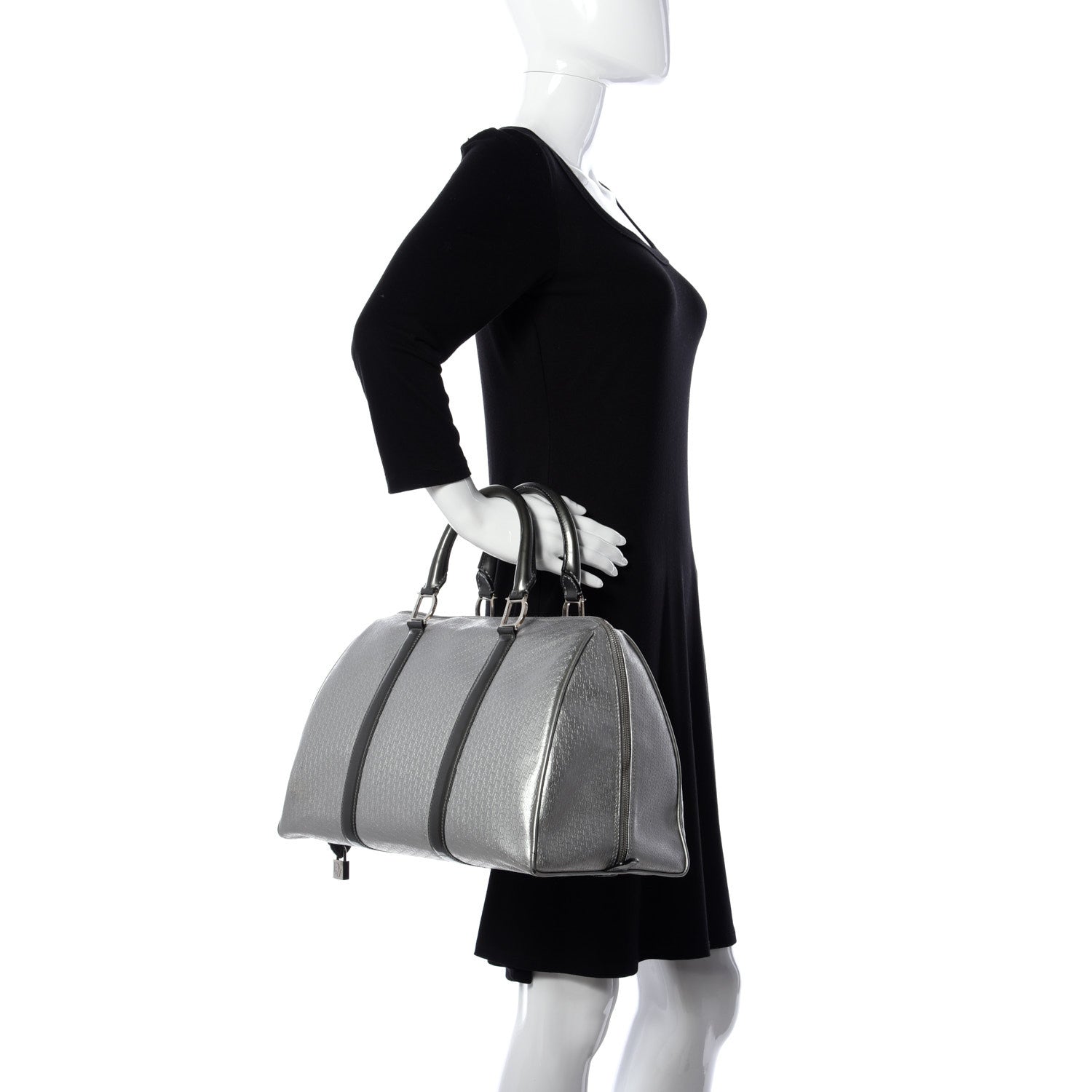 Christian Dior Metallic Patent Calfskin Embossed Bowler Silver 2 of 9