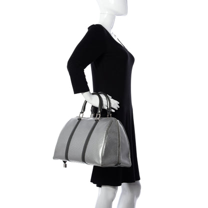 Christian Dior Metallic Patent Calfskin Embossed Bowler Silver 2 of 9