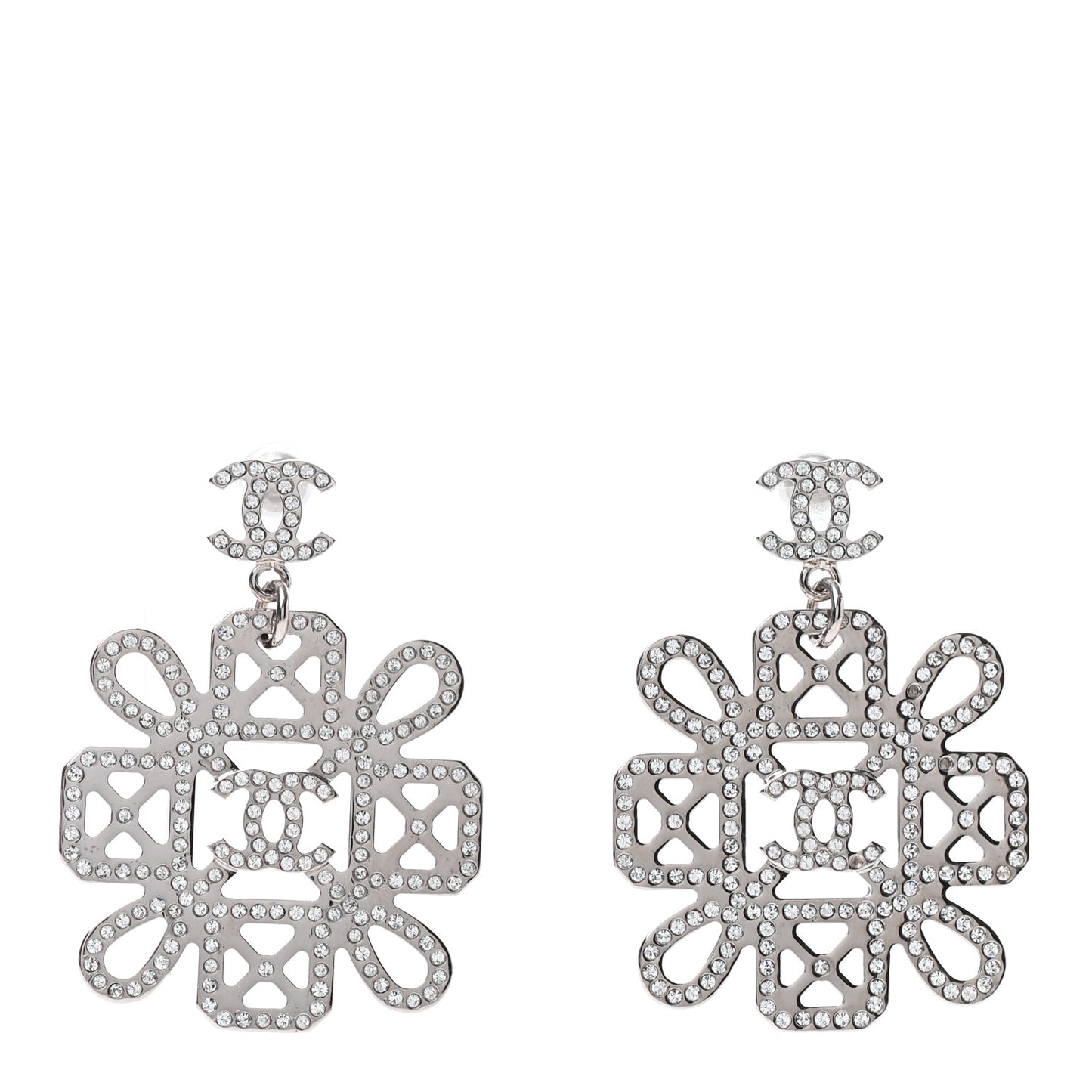 Crystal Strass Cross CC Earrings Silver