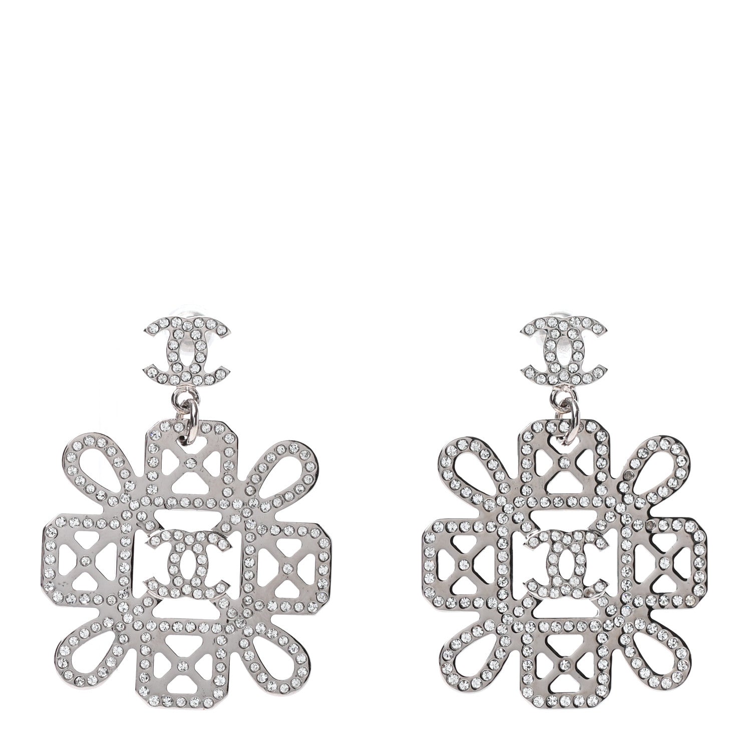 Chanel Crystal Strass Cross CC Earrings Silver 1 of 4