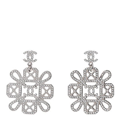 Chanel Crystal Strass Cross CC Earrings Silver 1 of 4