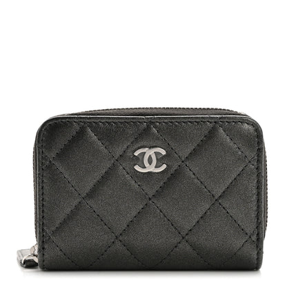 Chanel Iridescent Calfskin Quilted Zip Coin Purse Wallet Grey 1 of 7