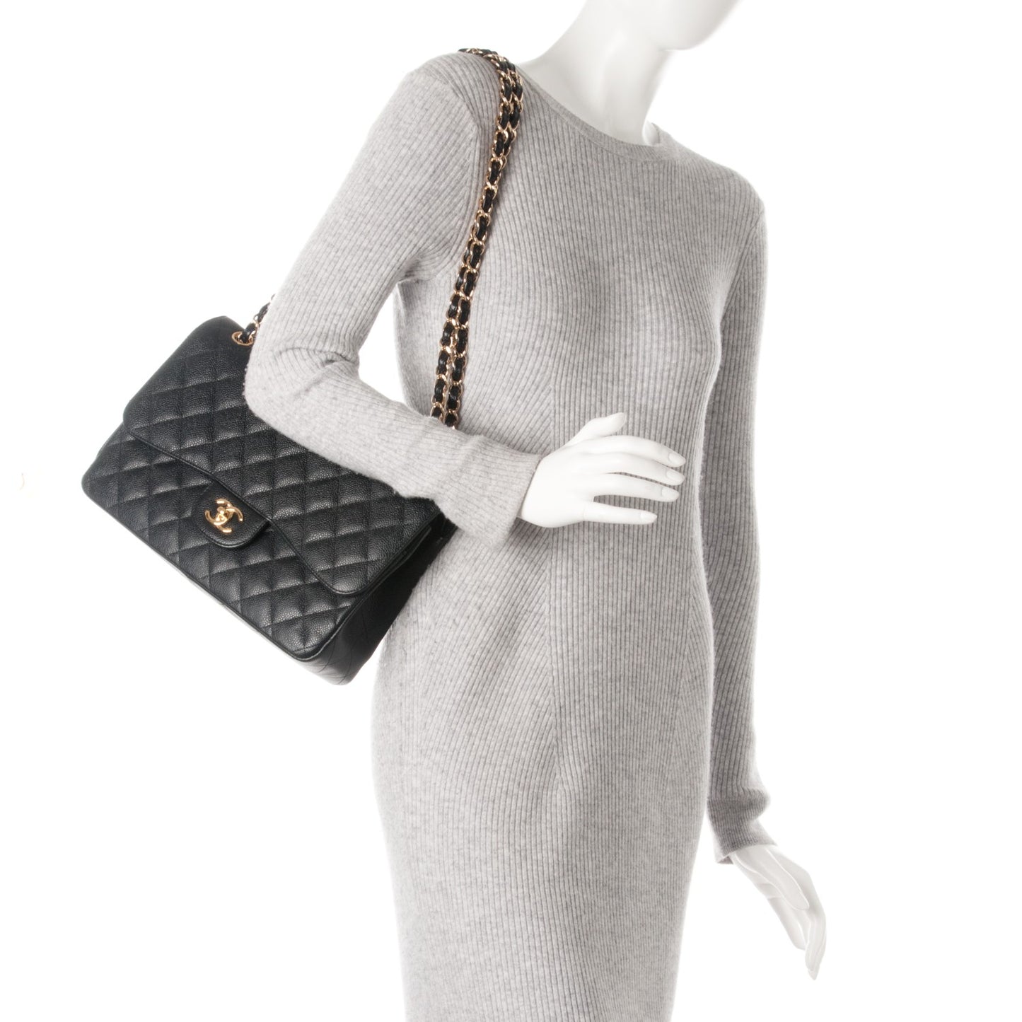 Caviar Quilted Jumbo Double Flap Black