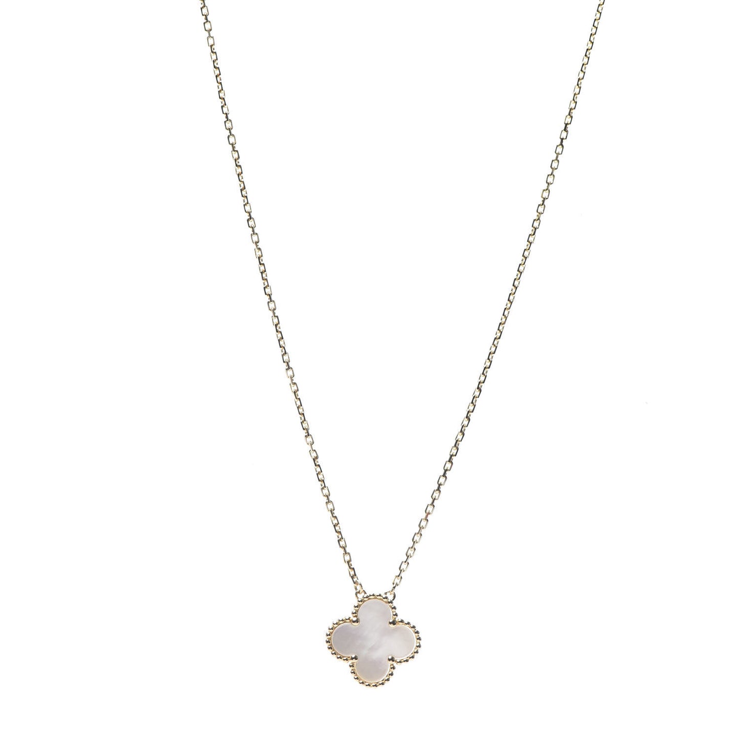 18K Yellow Gold Mother of Pearl Vintage Alhambra Pendant Necklace
