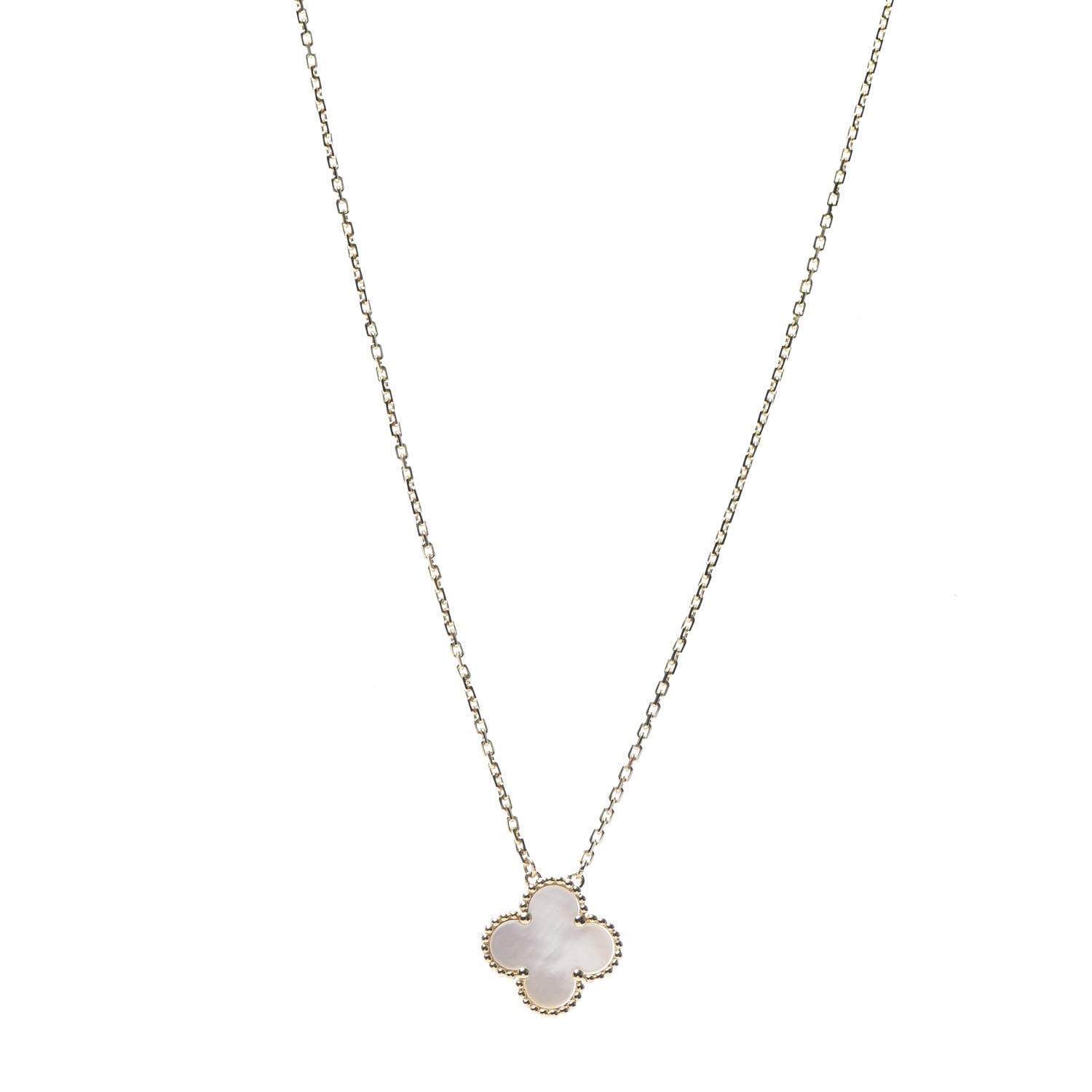 Van Cleef & Arpels 18K Yellow Gold Mother of Pearl Vintage Alhambra Pendant Necklace 1 of 6